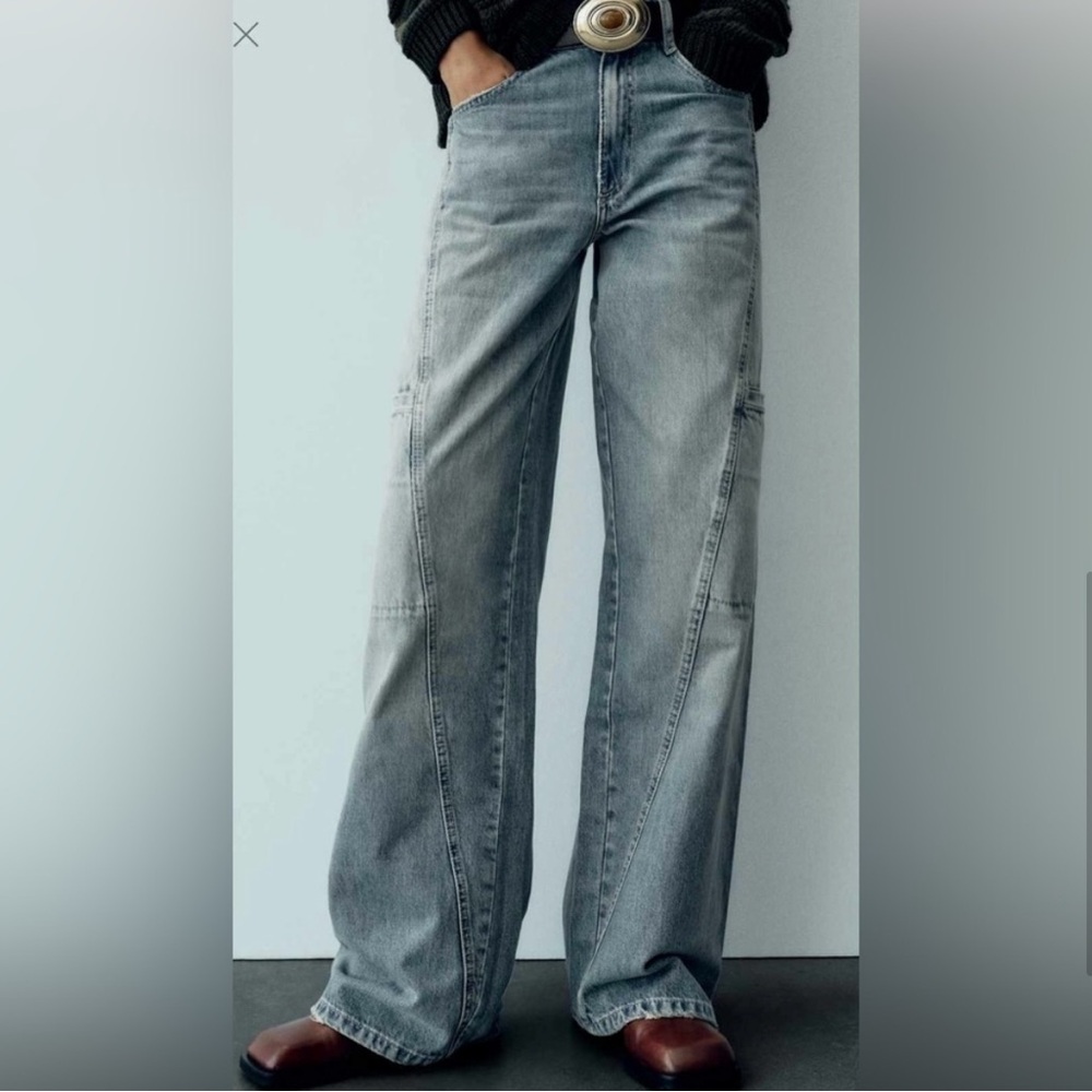 ZARA Women’s High Rise Wide Leg Cargo Jeans Size 4